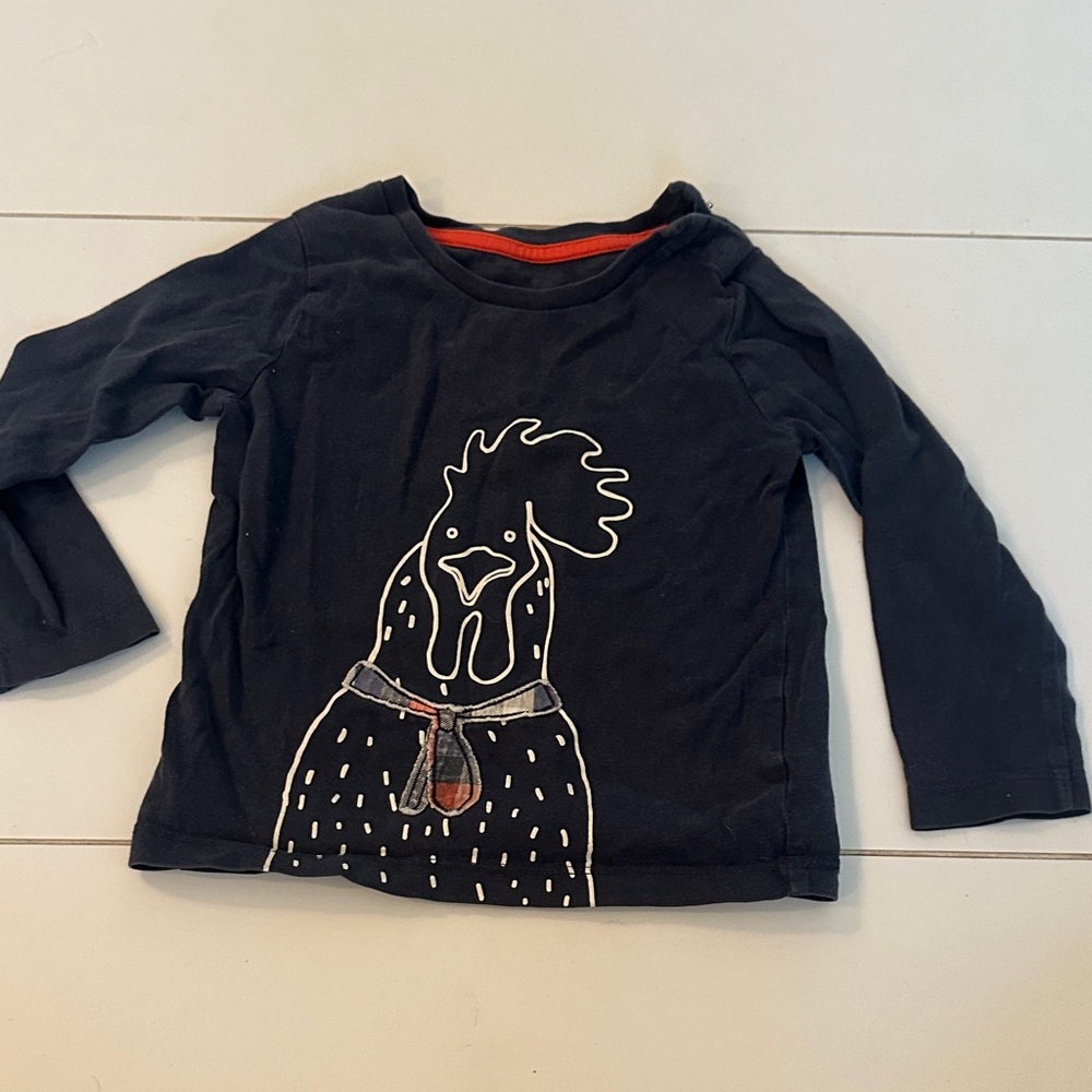 Baby Boden blue Long Sleeve Tee with Rooster Graphic 18/24m